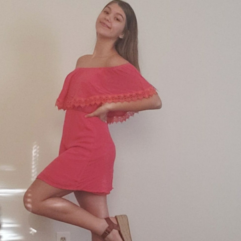 Coral pink off the shoulder summer dress